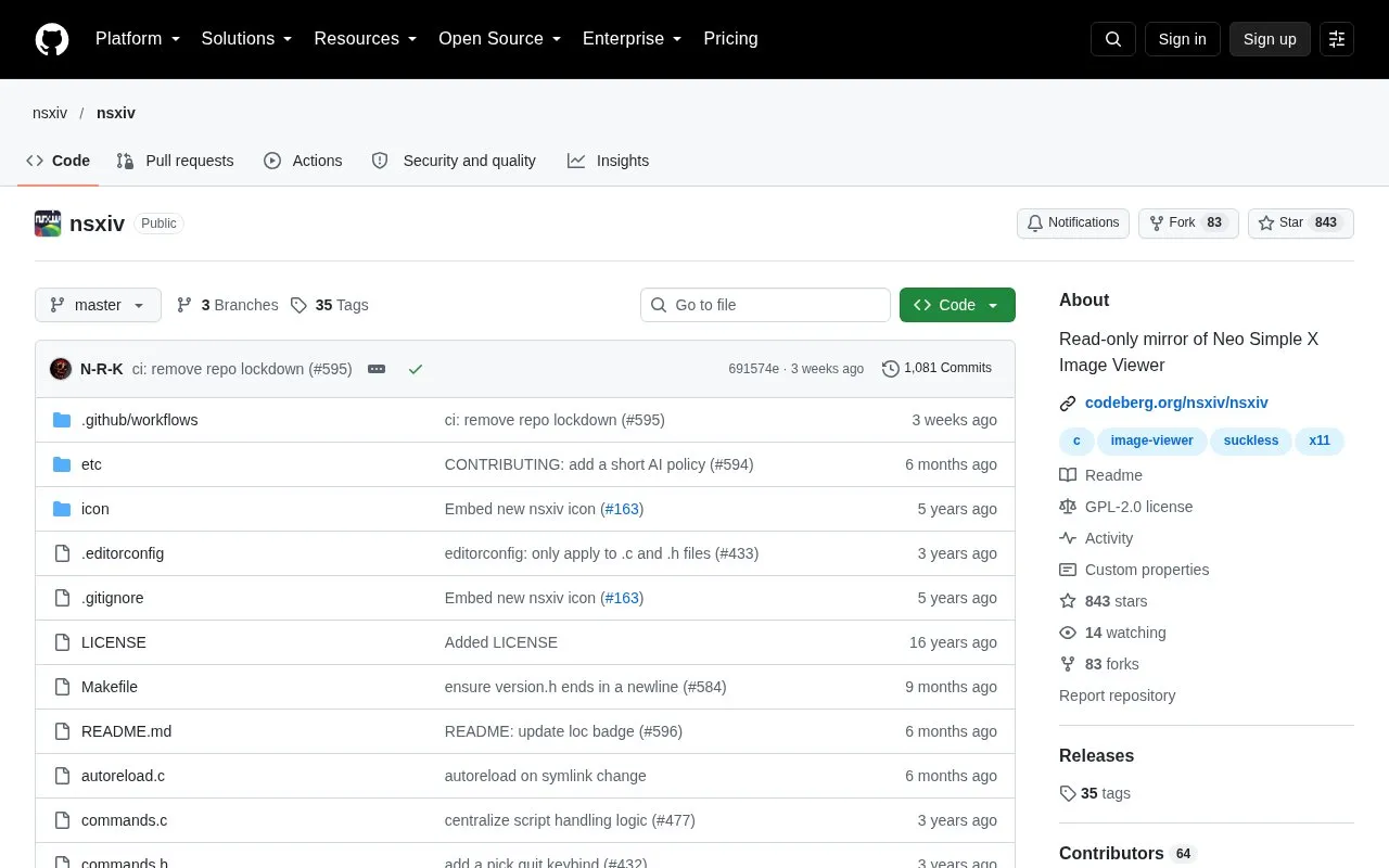 NSXIV homepage screenshot