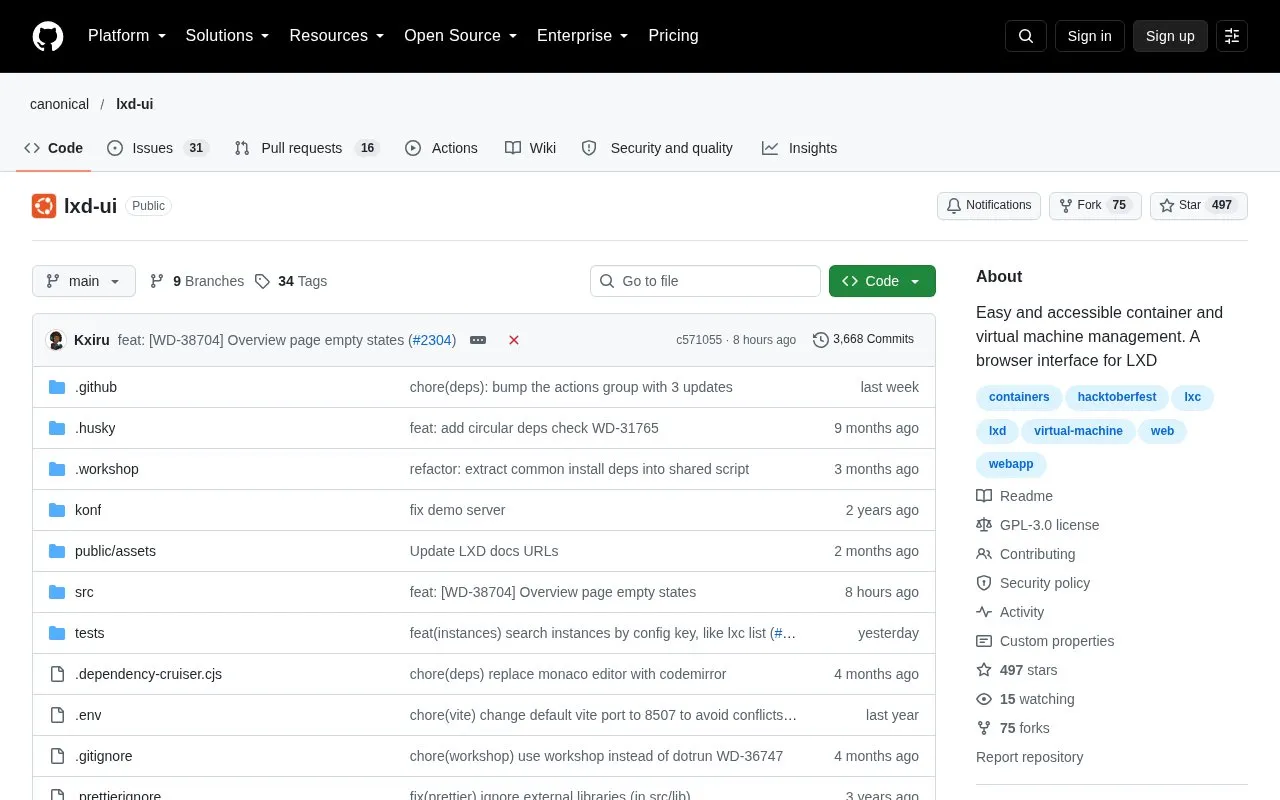 LXD UI homepage screenshot