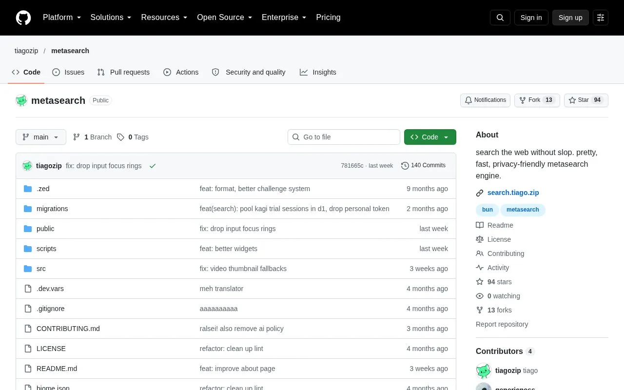 Metasearch homepage screenshot