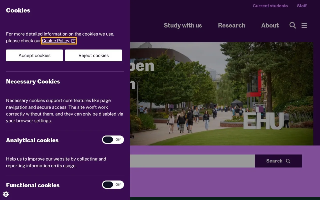 Edge Hill University homepage screenshot
