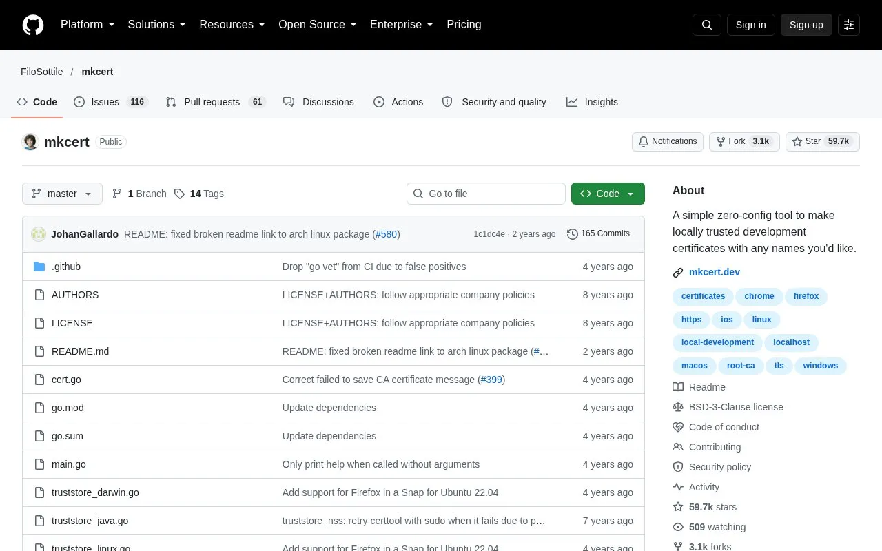 mkcert homepage screenshot