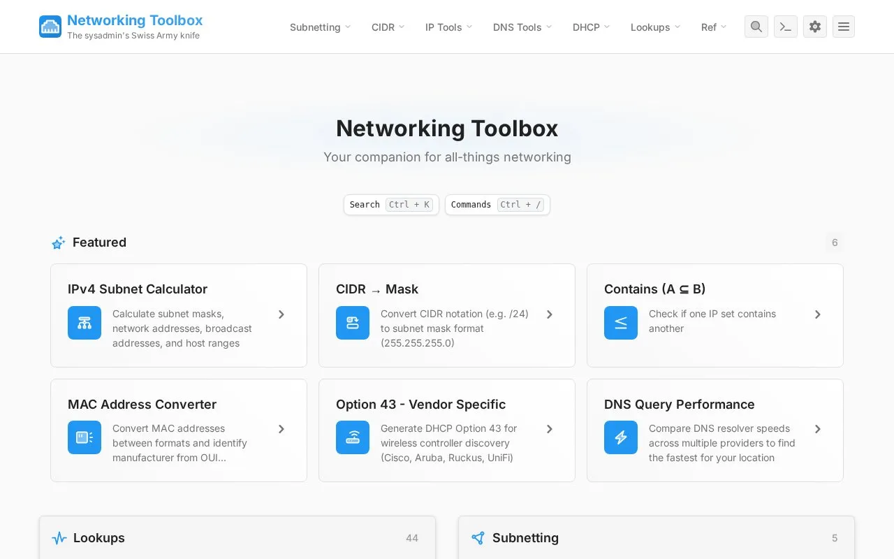 Networking Toolbox homepage screenshot