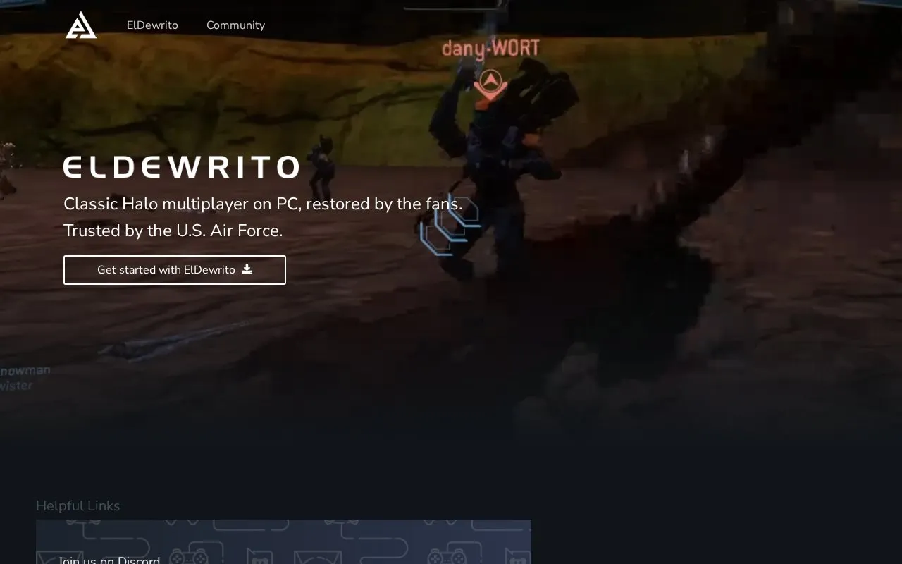 ElDewrito homepage screenshot