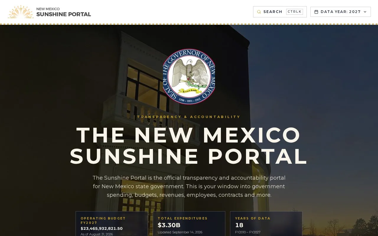 New Mexico Sunshine Portal homepage screenshot