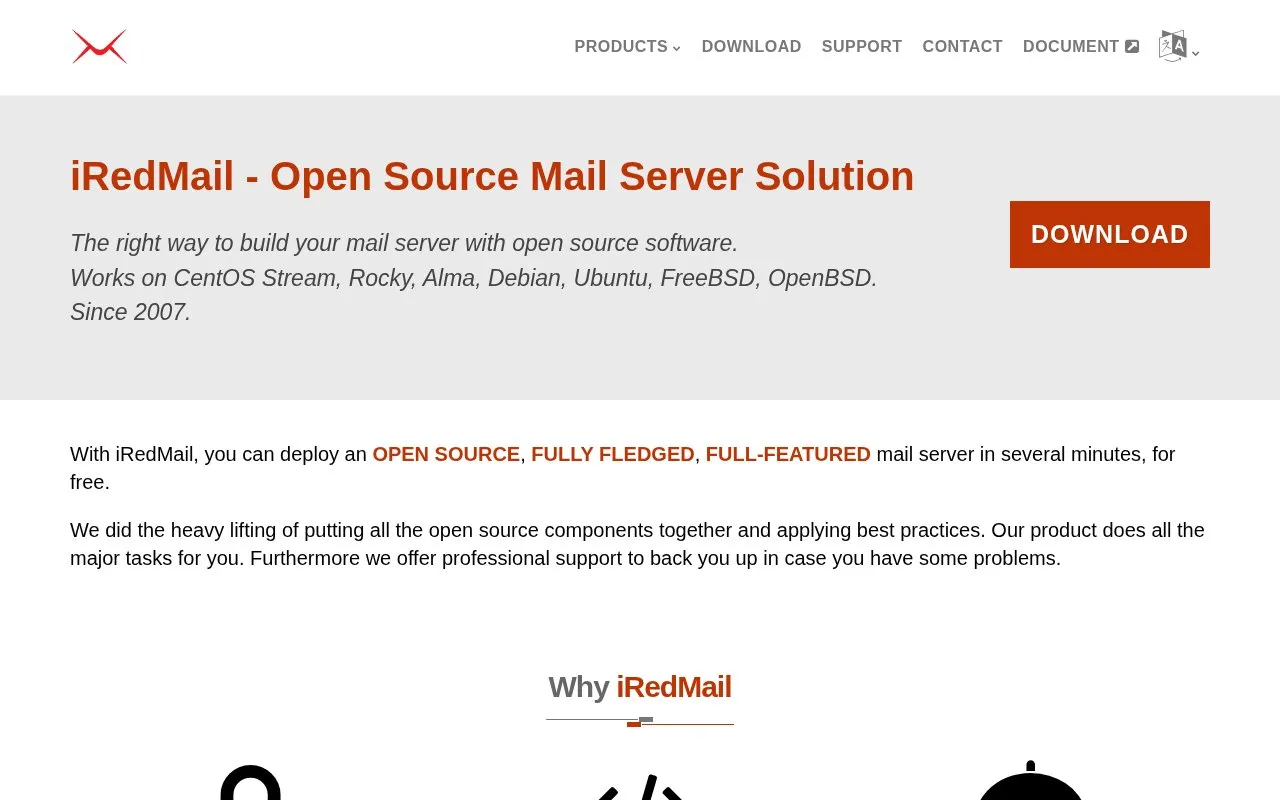 iRedMail homepage screenshot