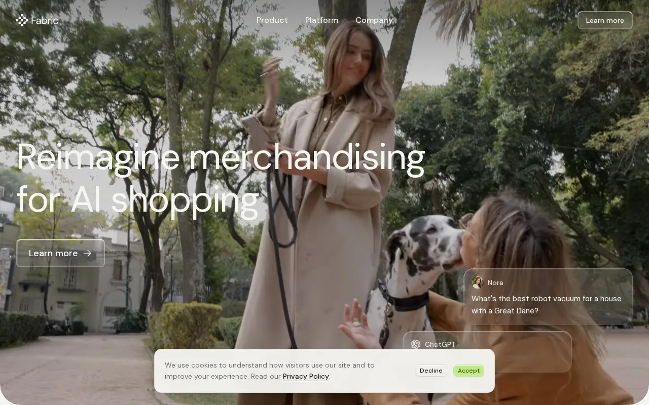 Fabric homepage screenshot