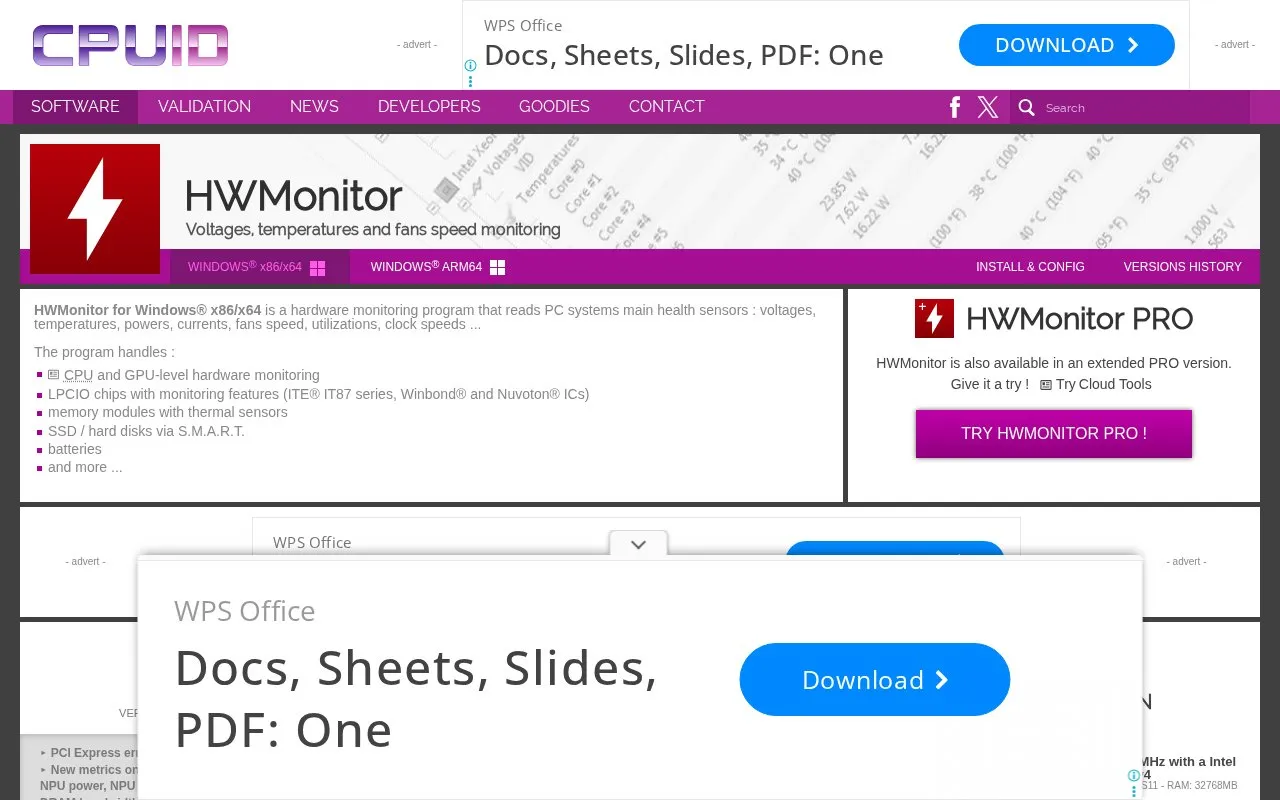 HWMonitor homepage screenshot