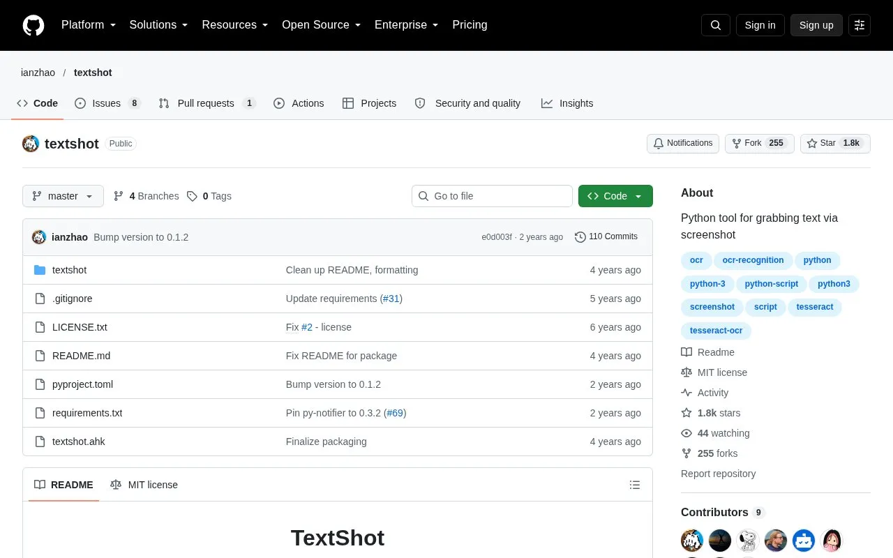 TextShot homepage screenshot