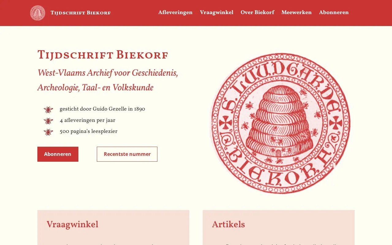 Biekorf. homepage screenshot