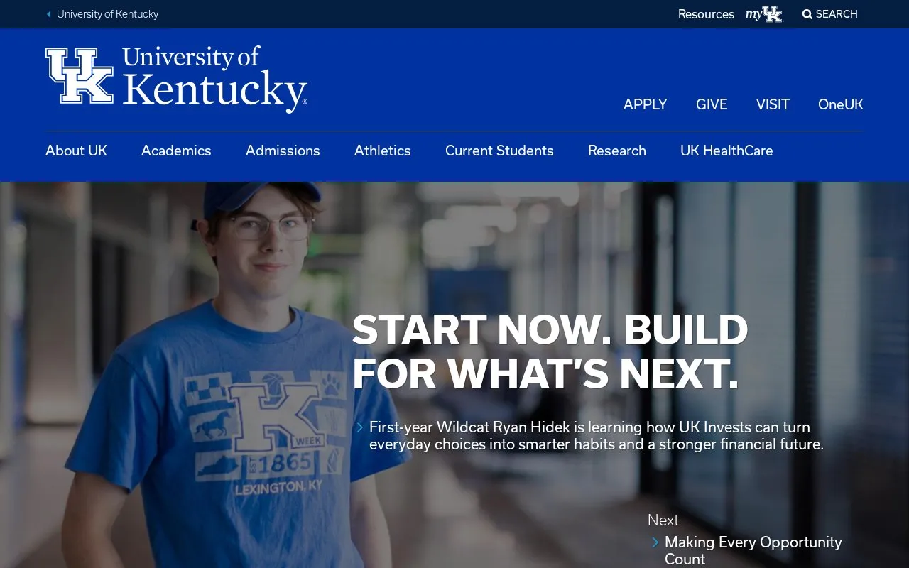University of Kentucky homepage screenshot