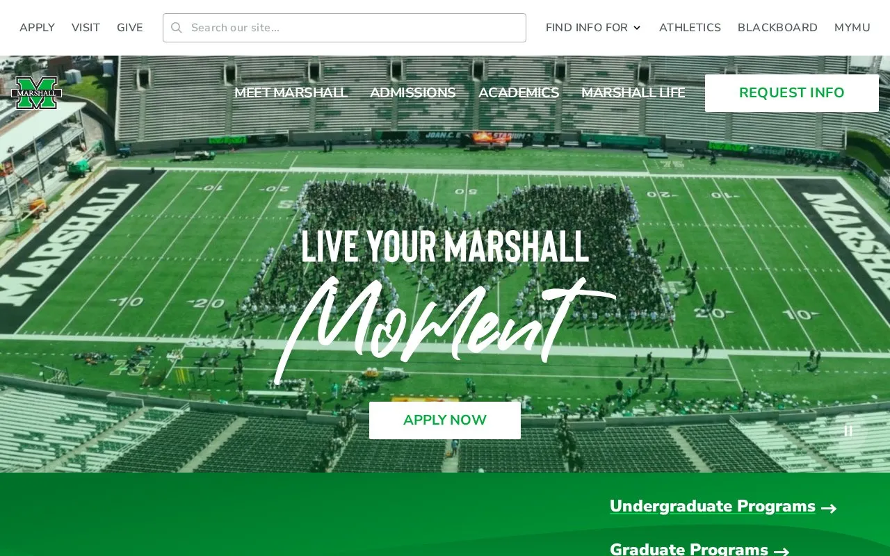 Marshall University homepage screenshot