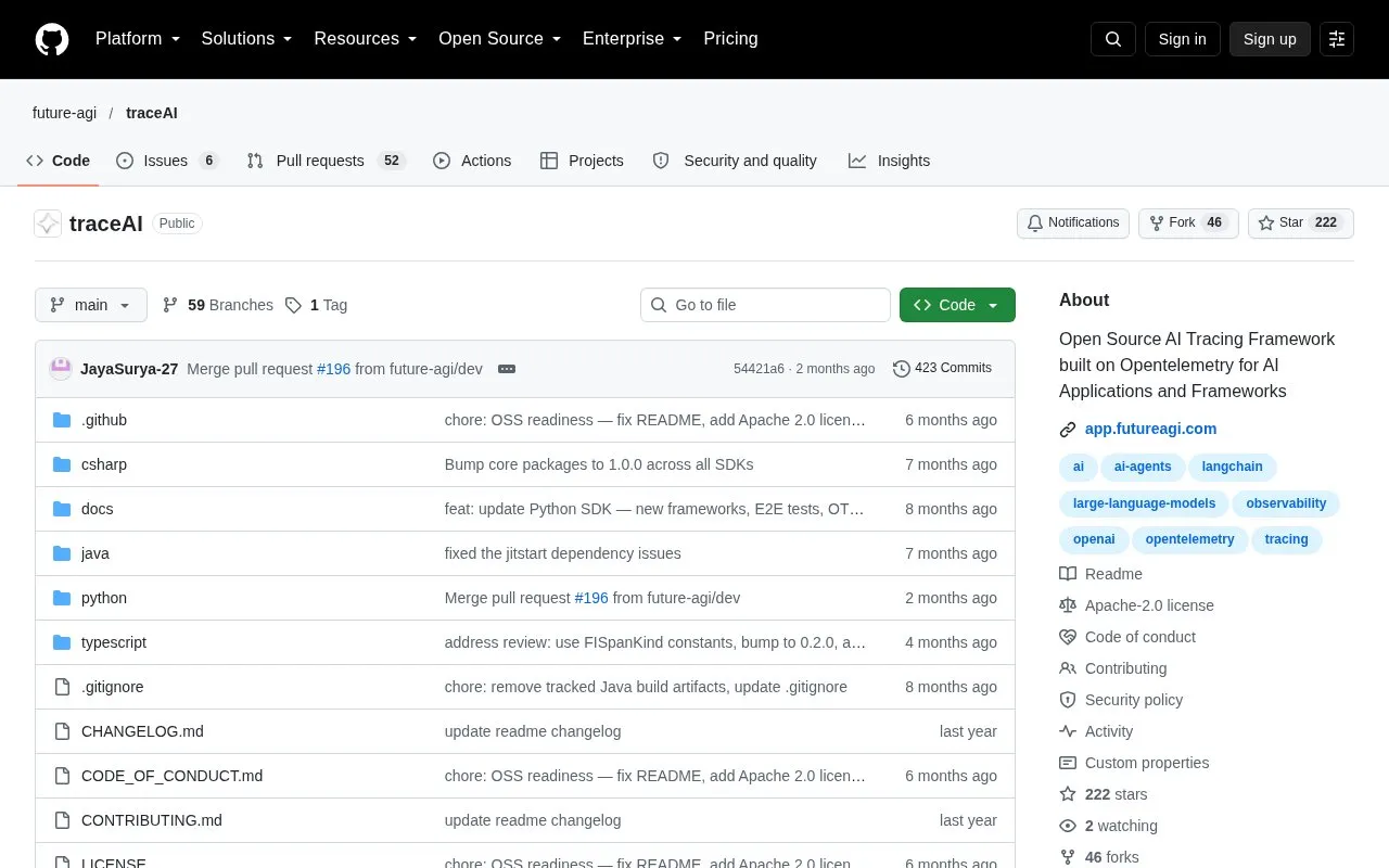 traceAI homepage screenshot