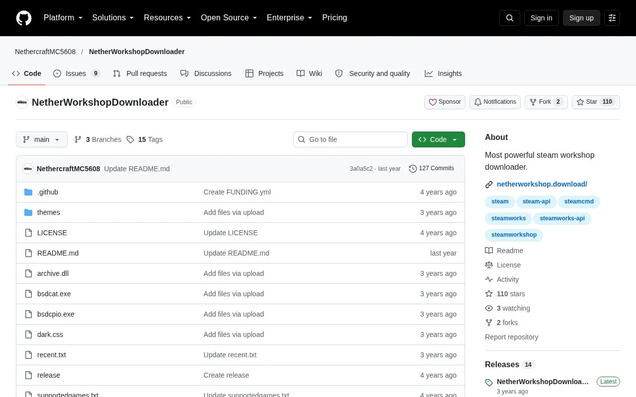 Nether Workshop Downloader homepage screenshot