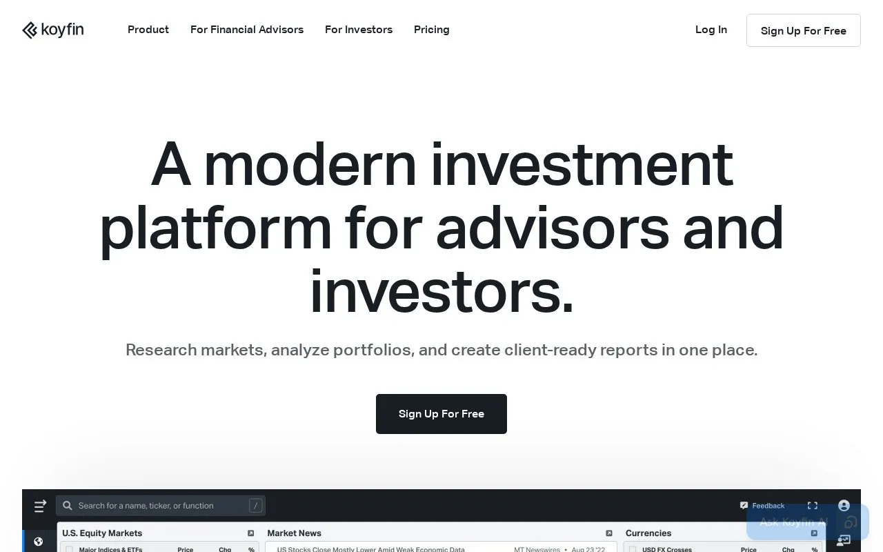 Koyfin homepage screenshot