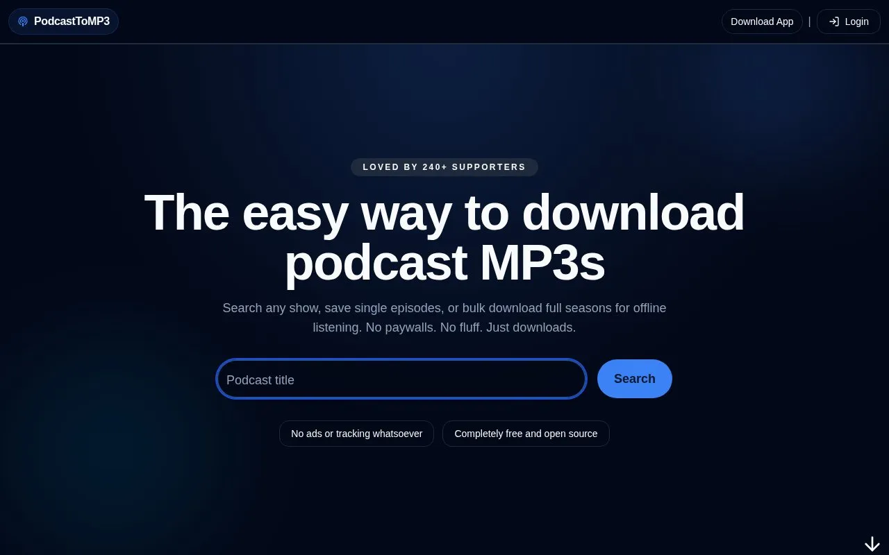 PodcastToMp3 homepage screenshot