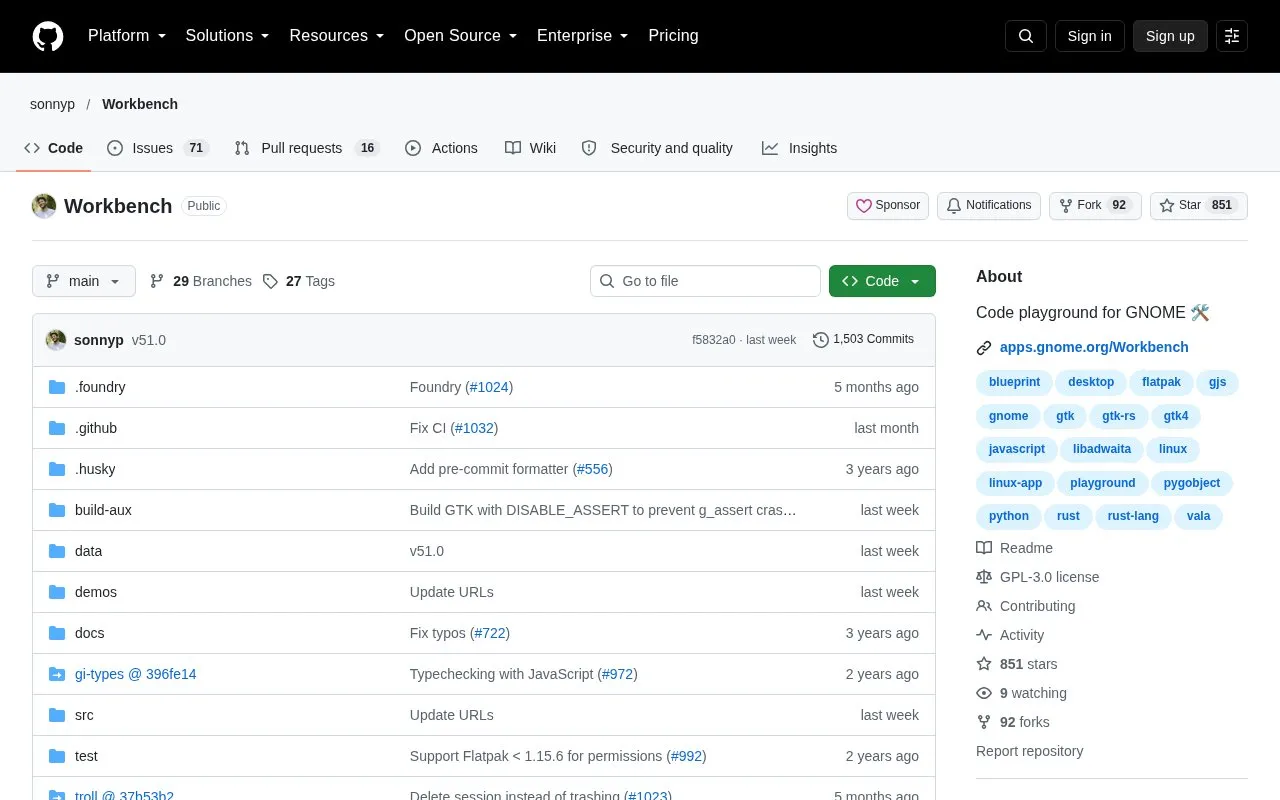 Workbench homepage screenshot