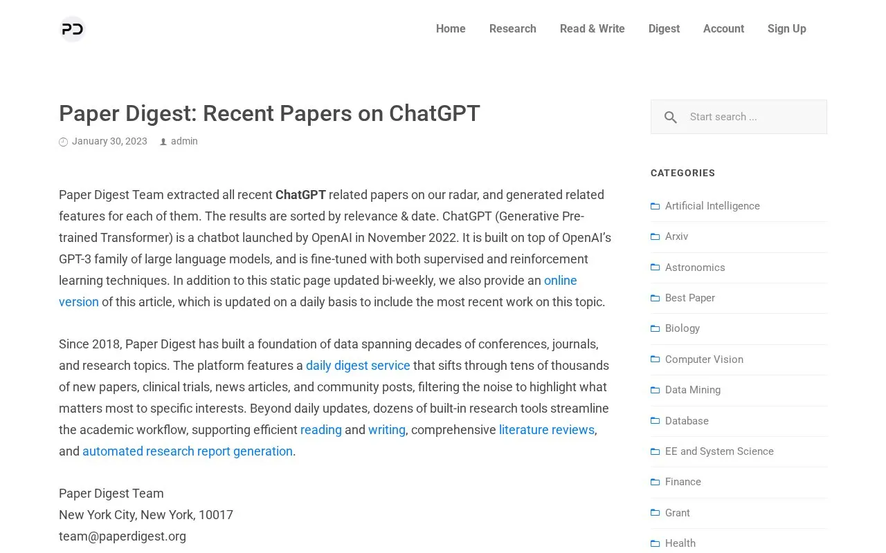 Paper Digest - ChatGPT homepage screenshot