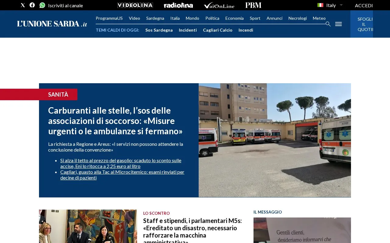 L'Unione Sarda homepage screenshot