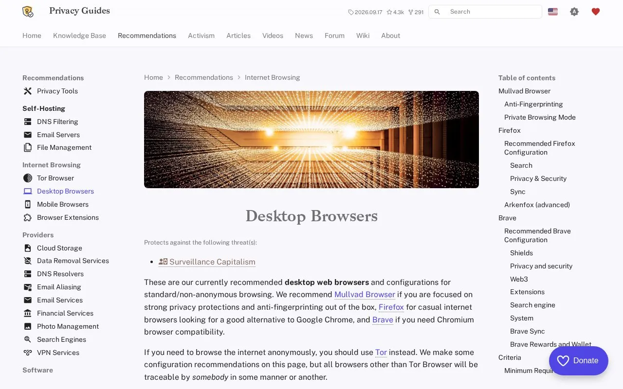 Browser Privacy Guides homepage screenshot