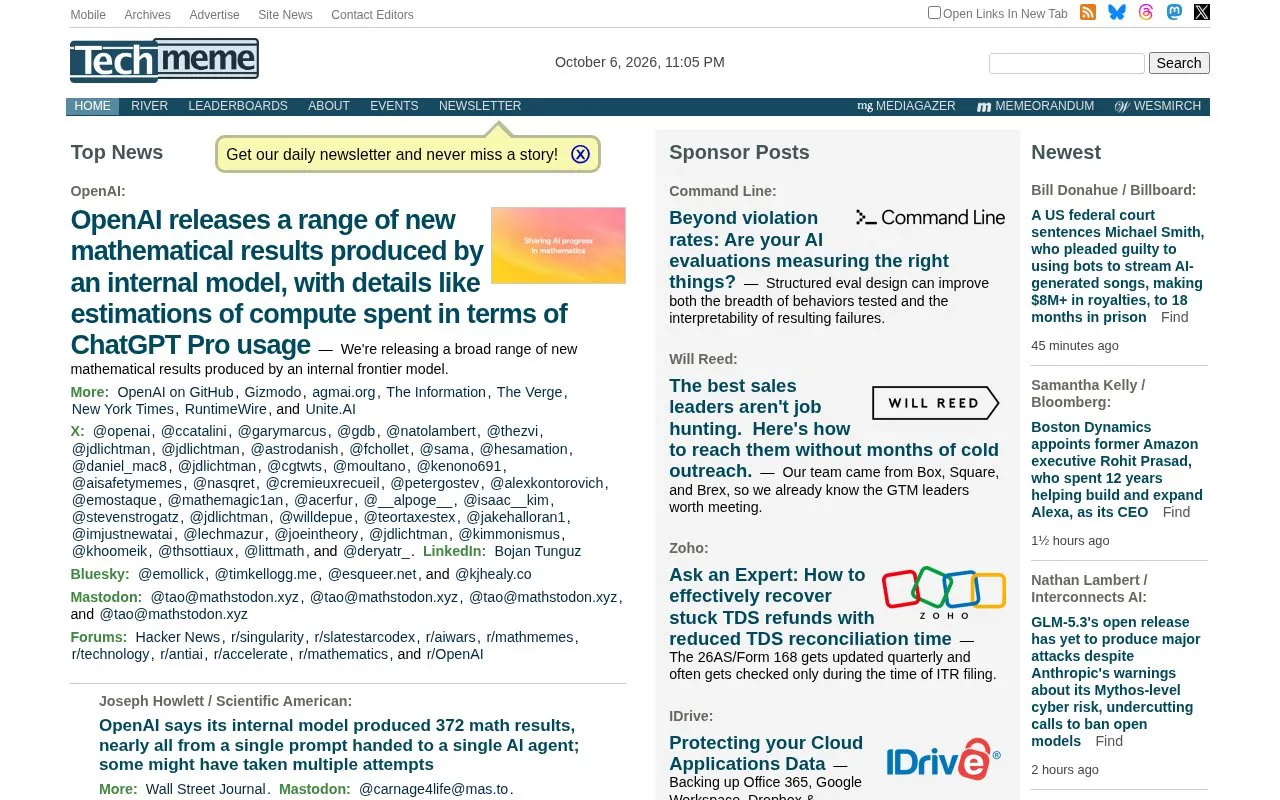 Techmeme homepage screenshot