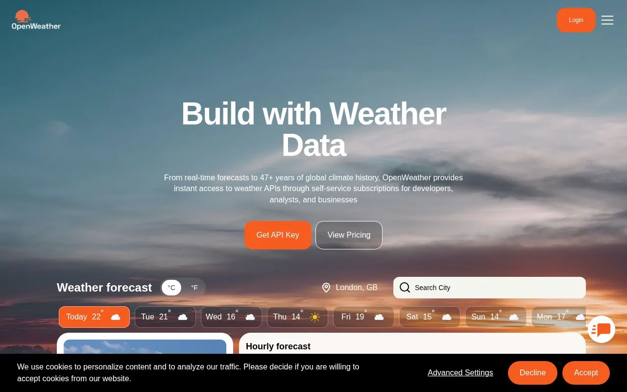 OpenWeatherMap homepage screenshot