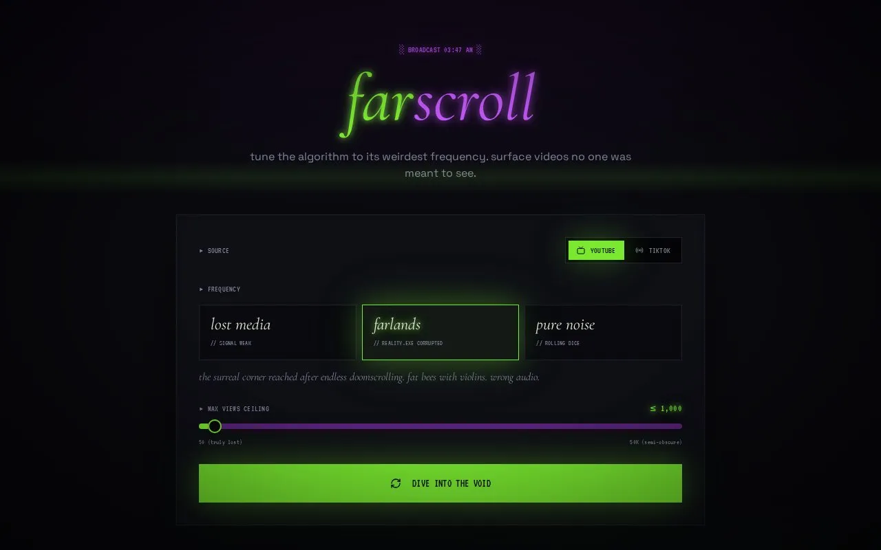 Farscroll homepage screenshot