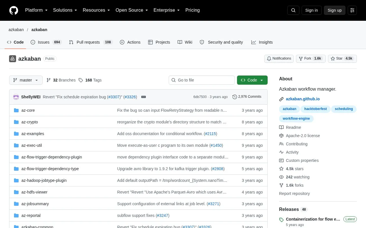 Azkaban homepage screenshot