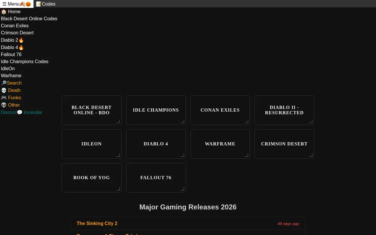 Incendar homepage screenshot