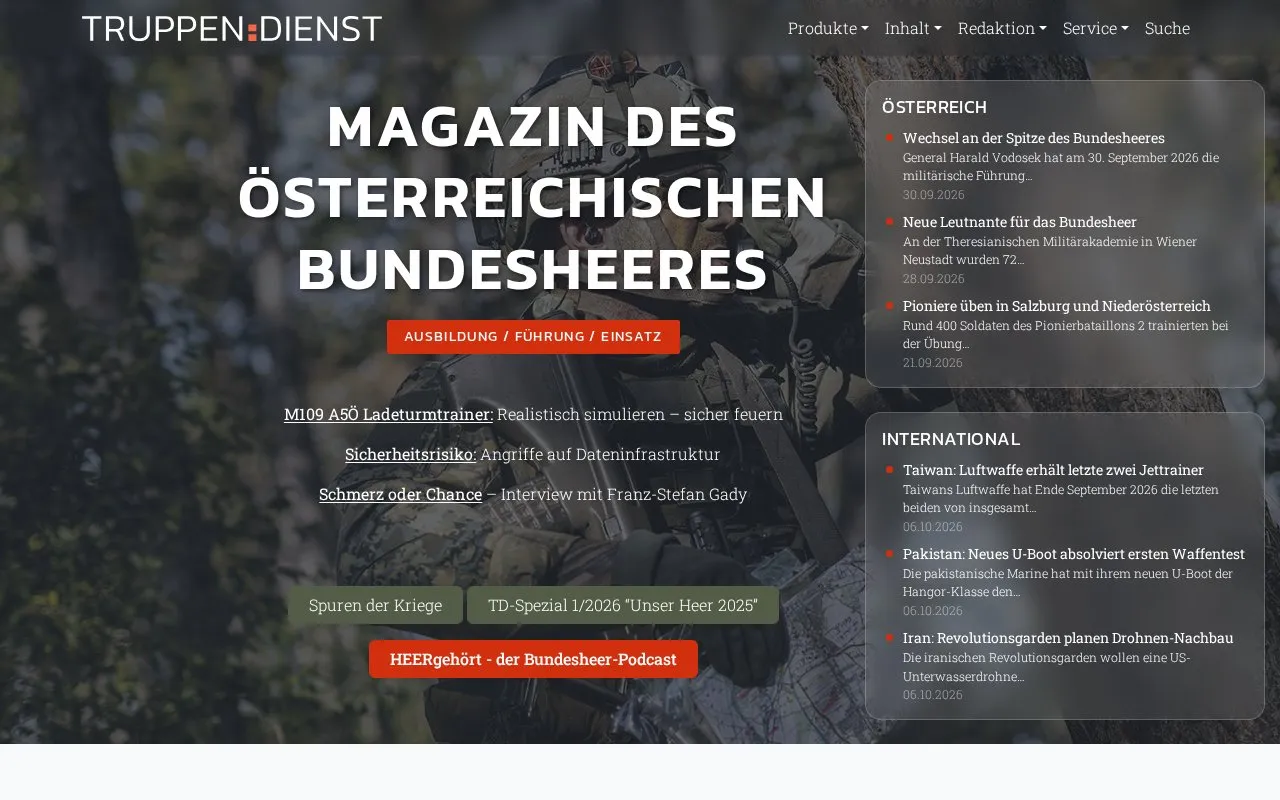 Truppendienst homepage screenshot