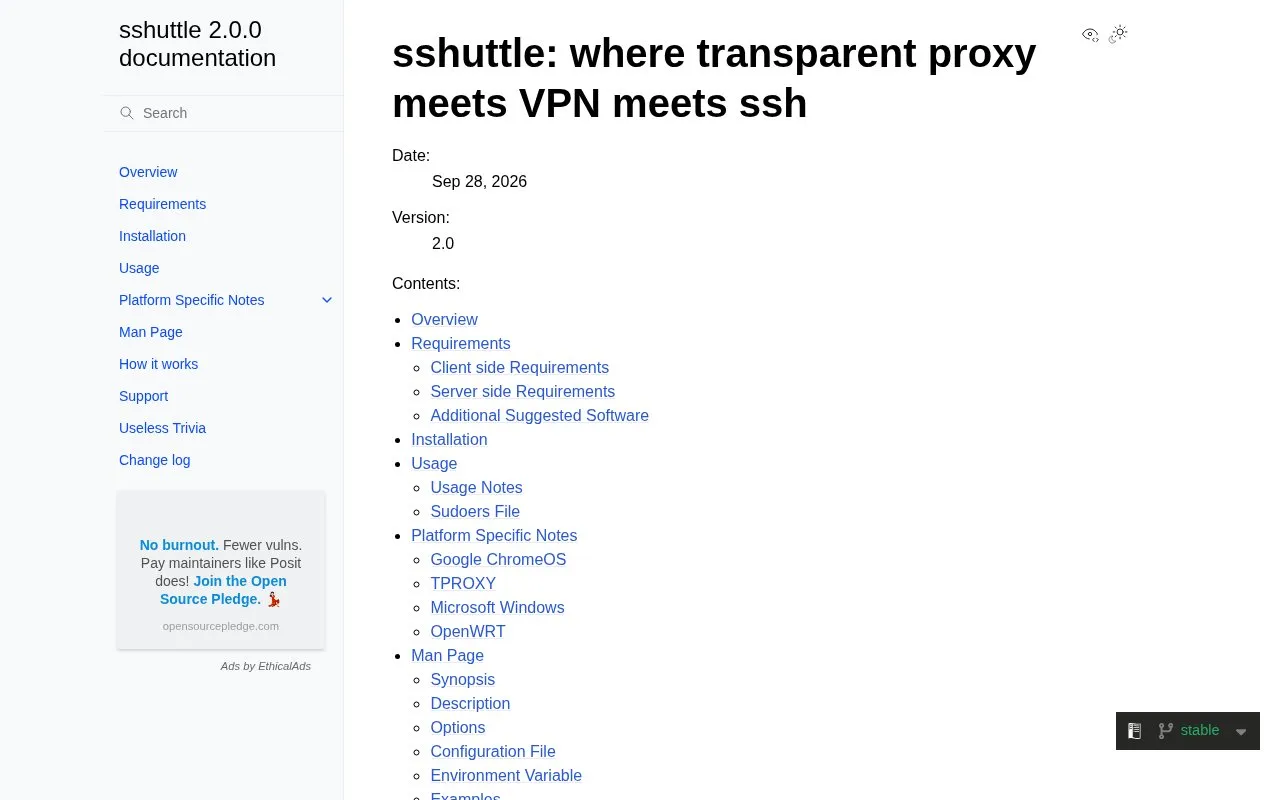 SShuttle homepage screenshot