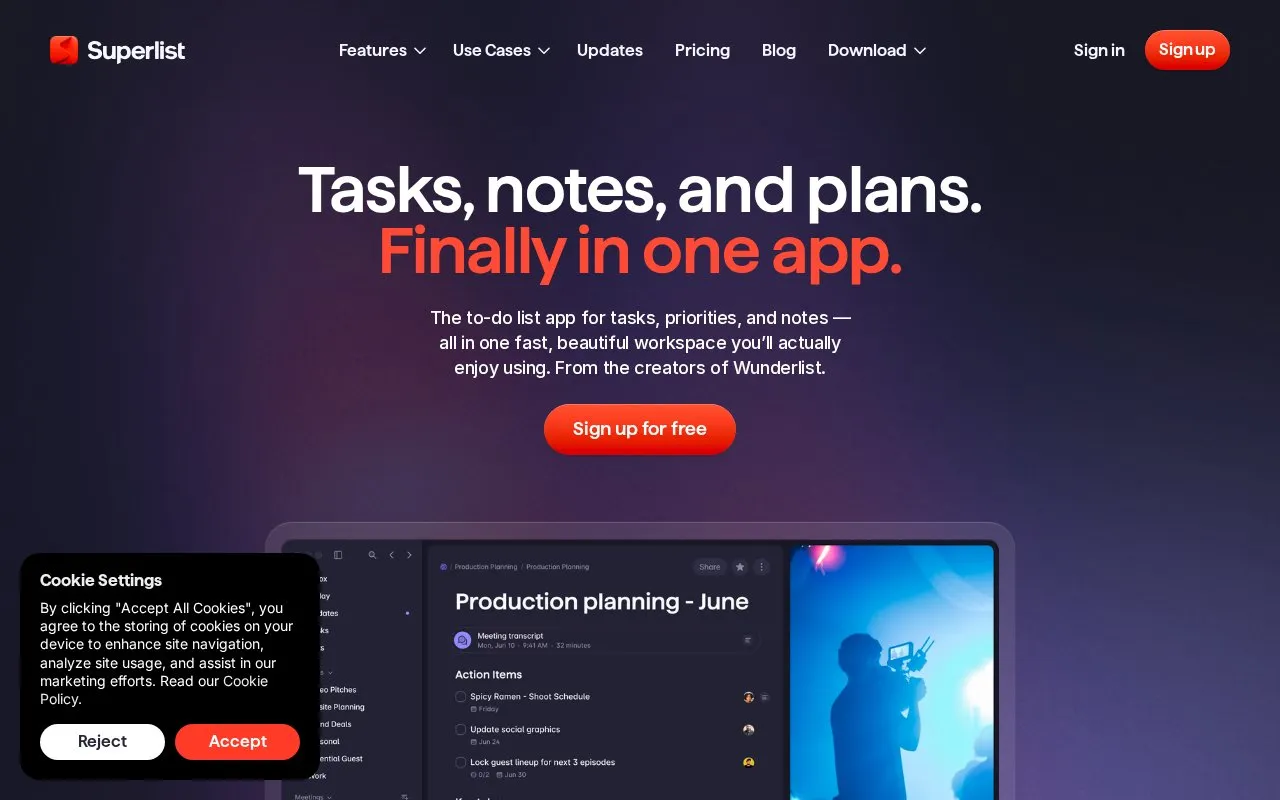 SuperList homepage screenshot