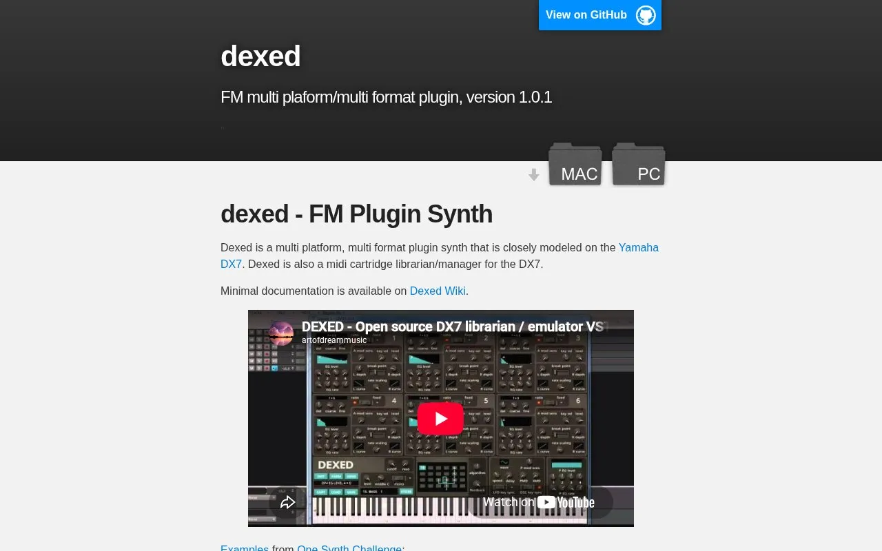 Dexed homepage screenshot