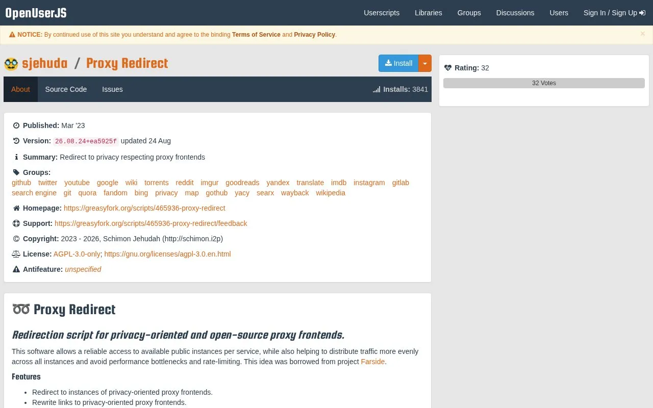 Proxy Redirect homepage screenshot