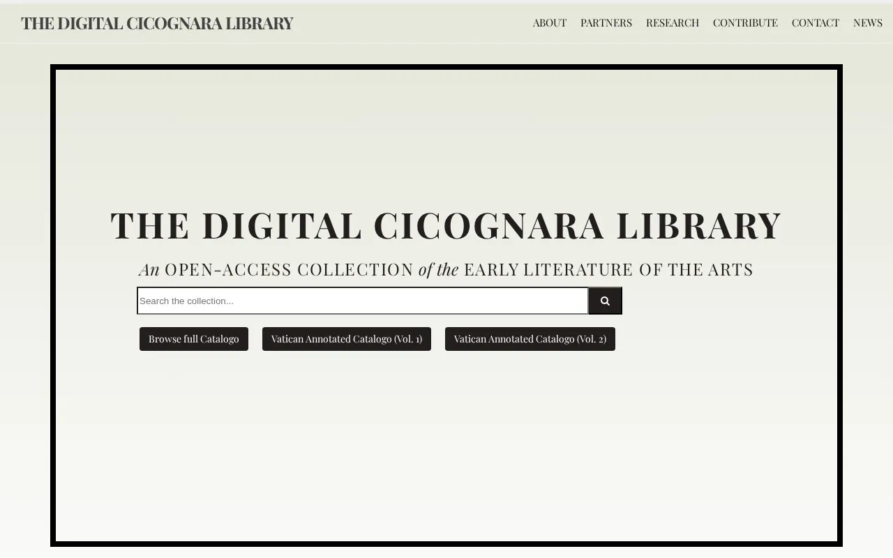The Digital Cicognara Library homepage screenshot