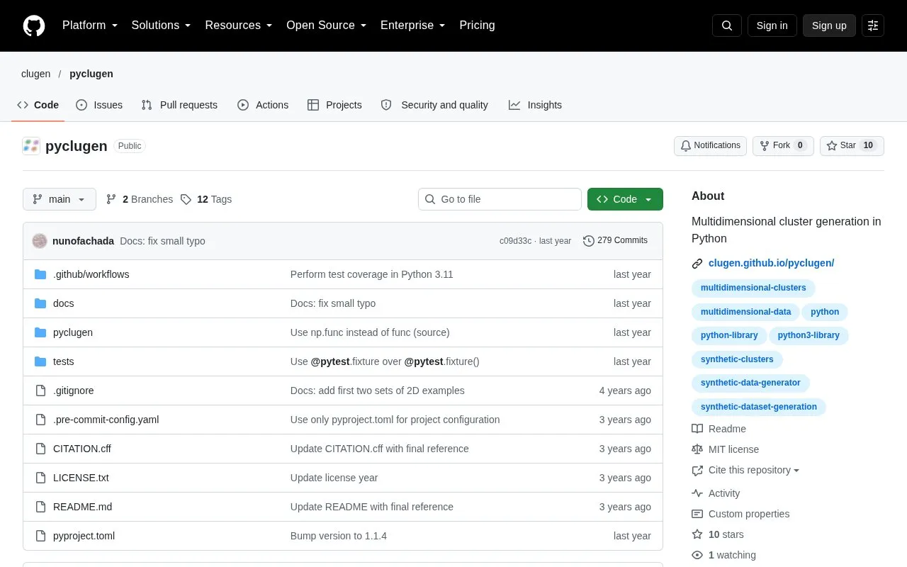 pyclugen homepage screenshot
