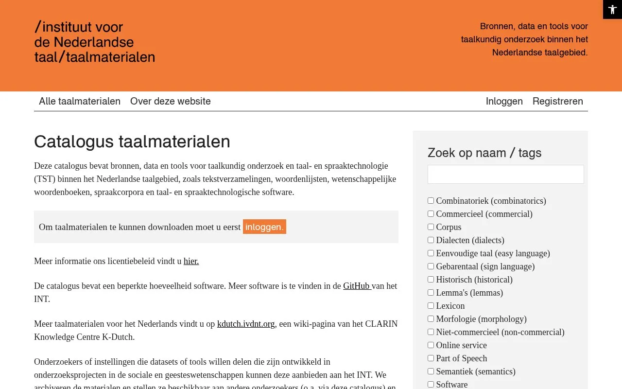 Taalmaterialen homepage screenshot