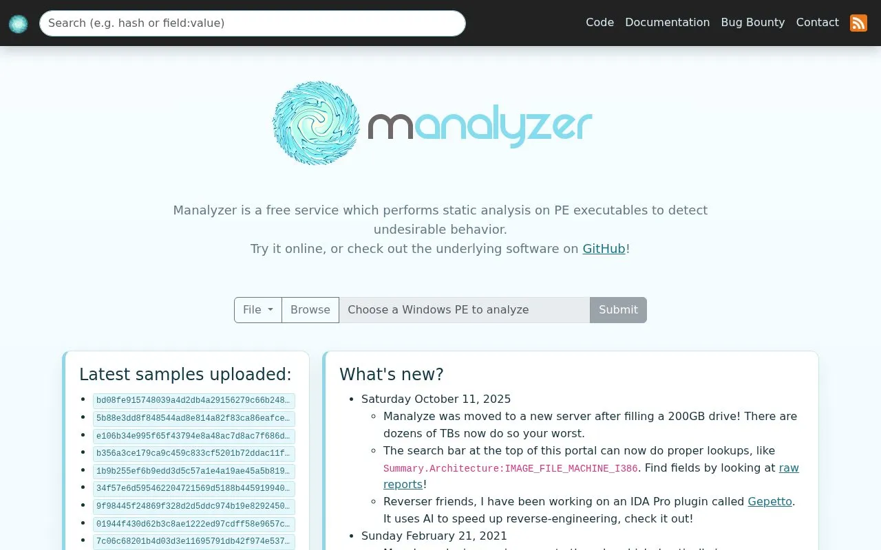 Manalyzer homepage screenshot