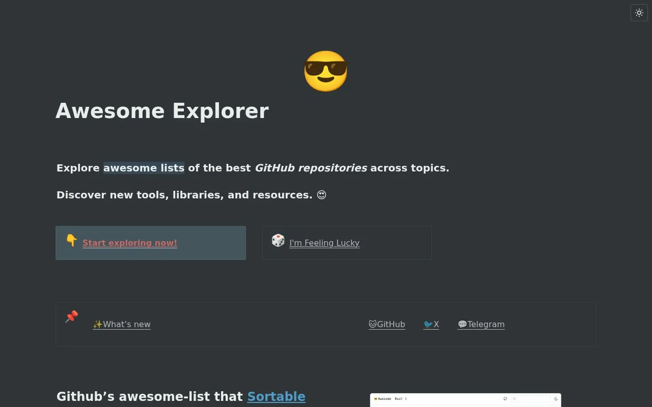 Awesome Explorer homepage screenshot