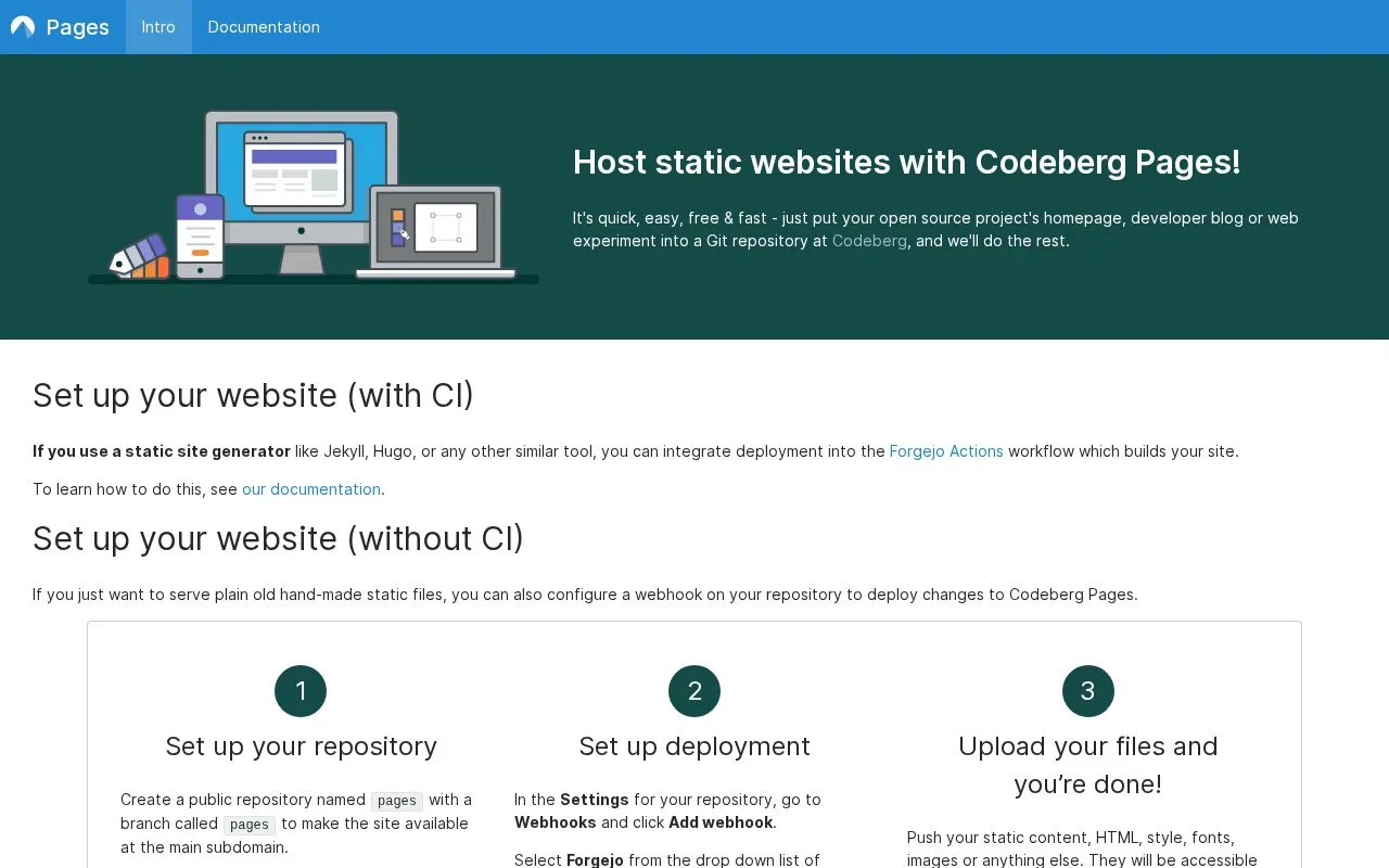 Codeberg Pages homepage screenshot