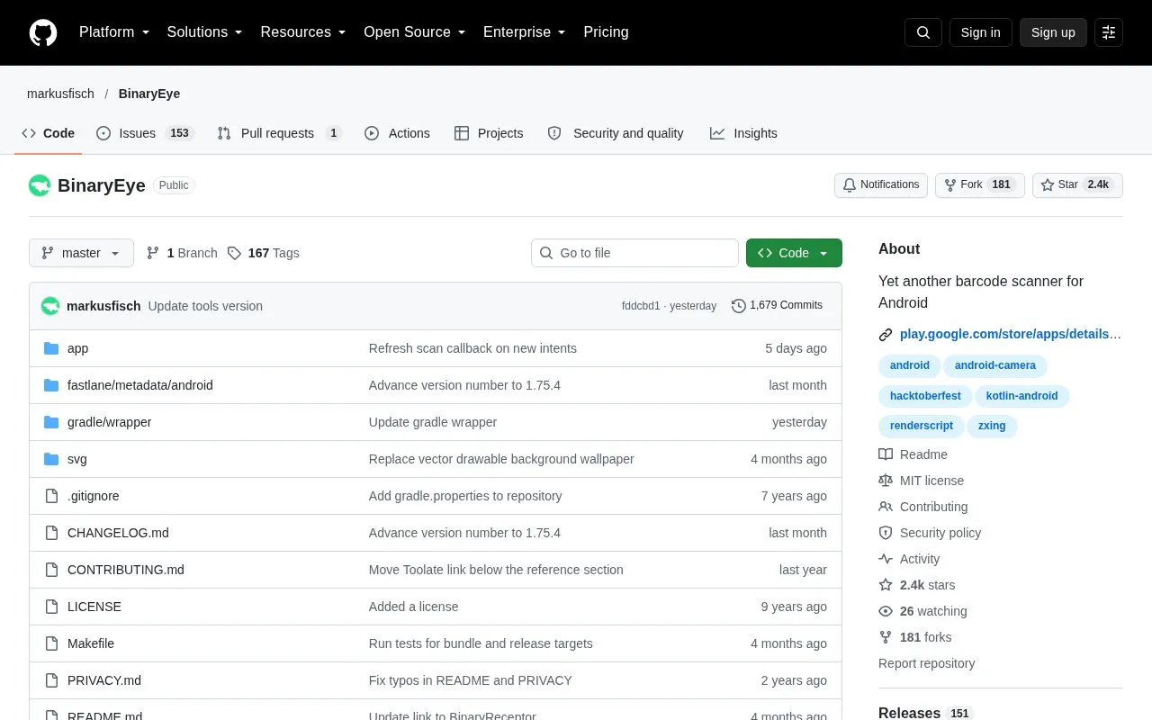 Binary Eye homepage screenshot