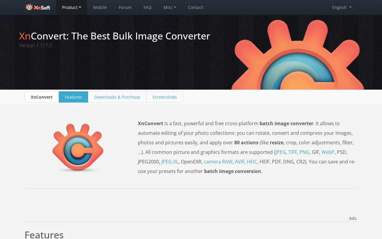 XnConvert homepage screenshot