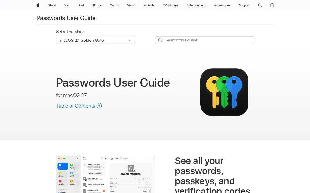 Apple Passwords homepage screenshot