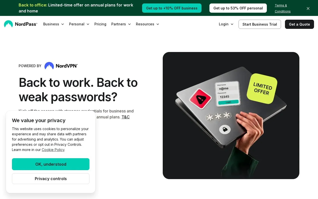 NordPass homepage screenshot