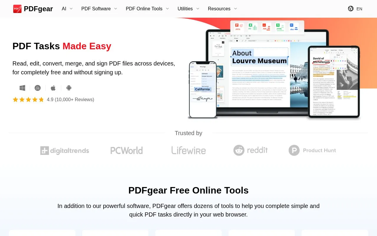 PDFgear homepage screenshot
