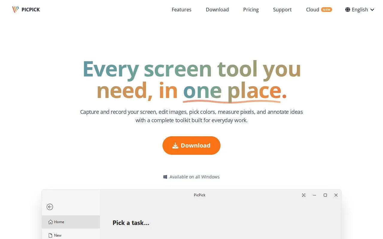 PicPick homepage screenshot