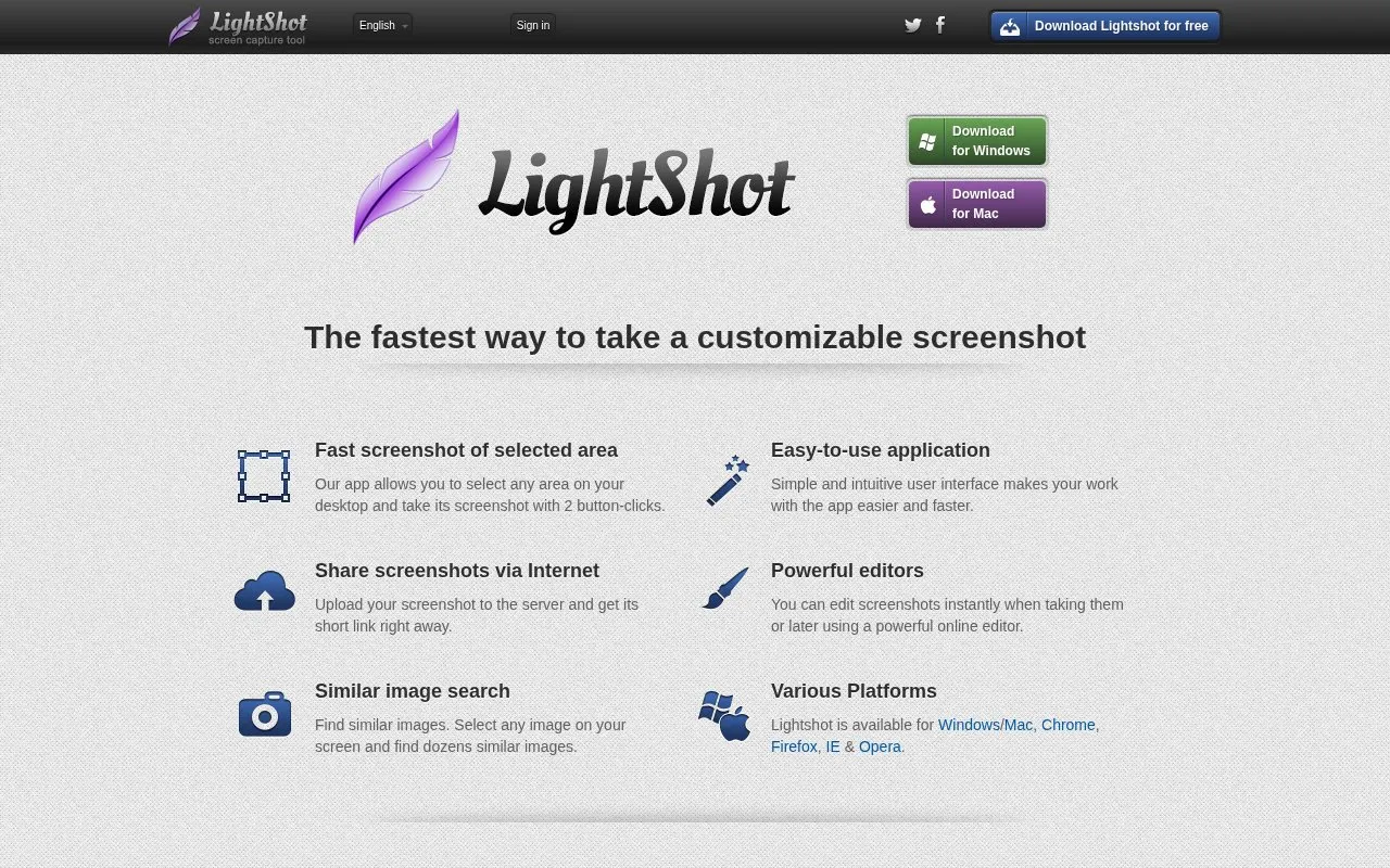 Lightshot homepage screenshot