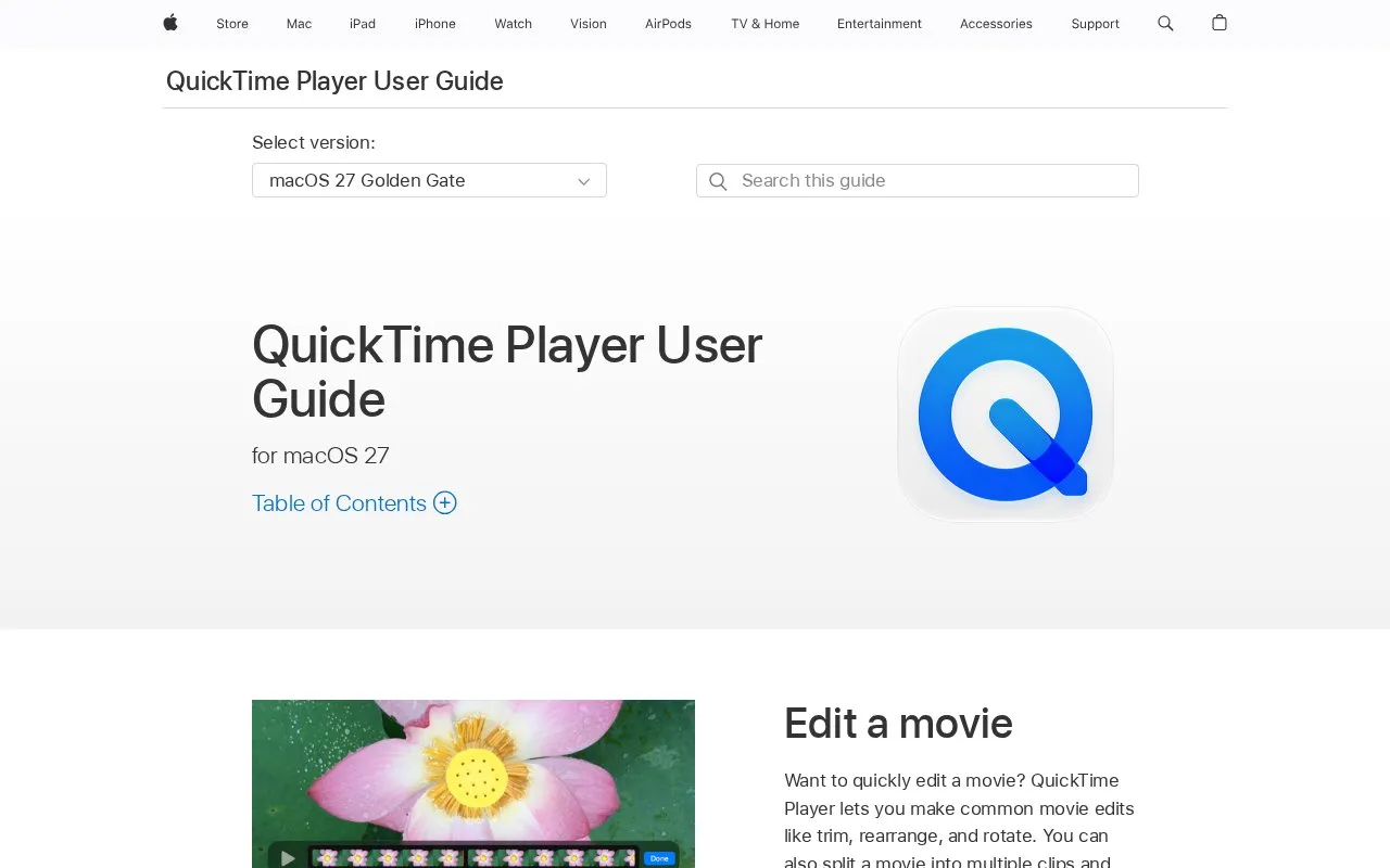 QuickTime Player homepage screenshot