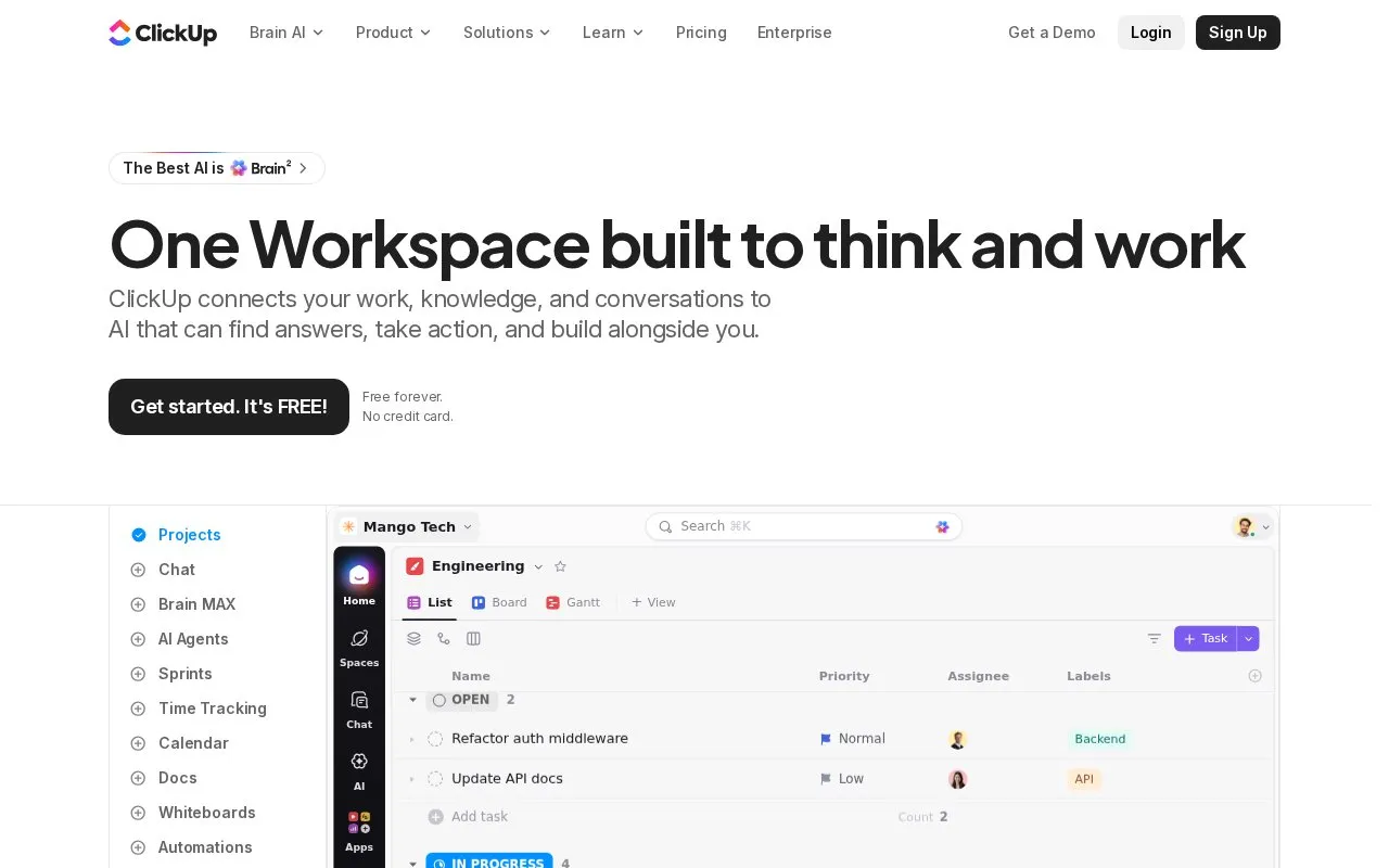 ClickUp homepage screenshot