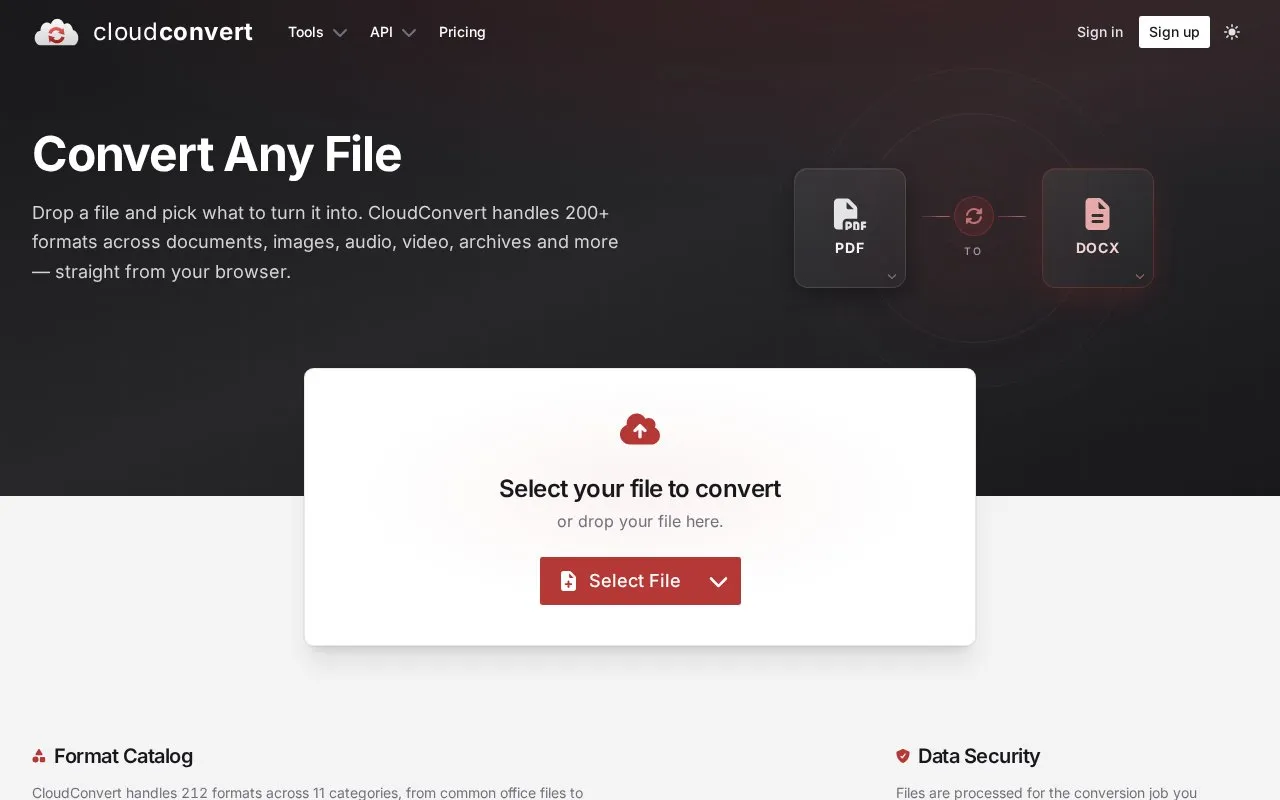CloudConvert homepage screenshot