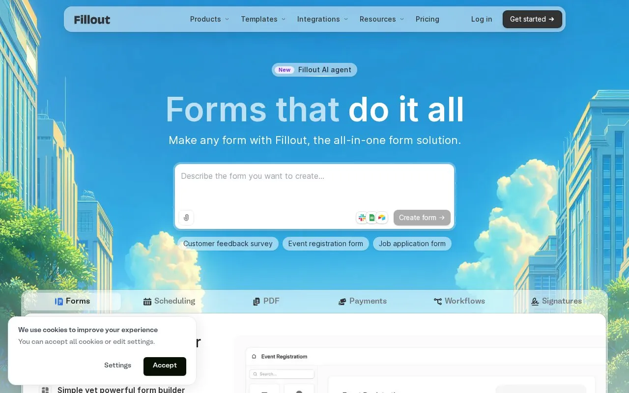 Fillout homepage screenshot